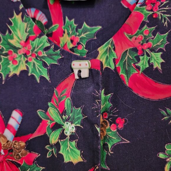 DOGWOOD LANE Holly Candy Cane Christmas Jumper Dress Pockets Ceramic Buttons M - Picture 9 of 12